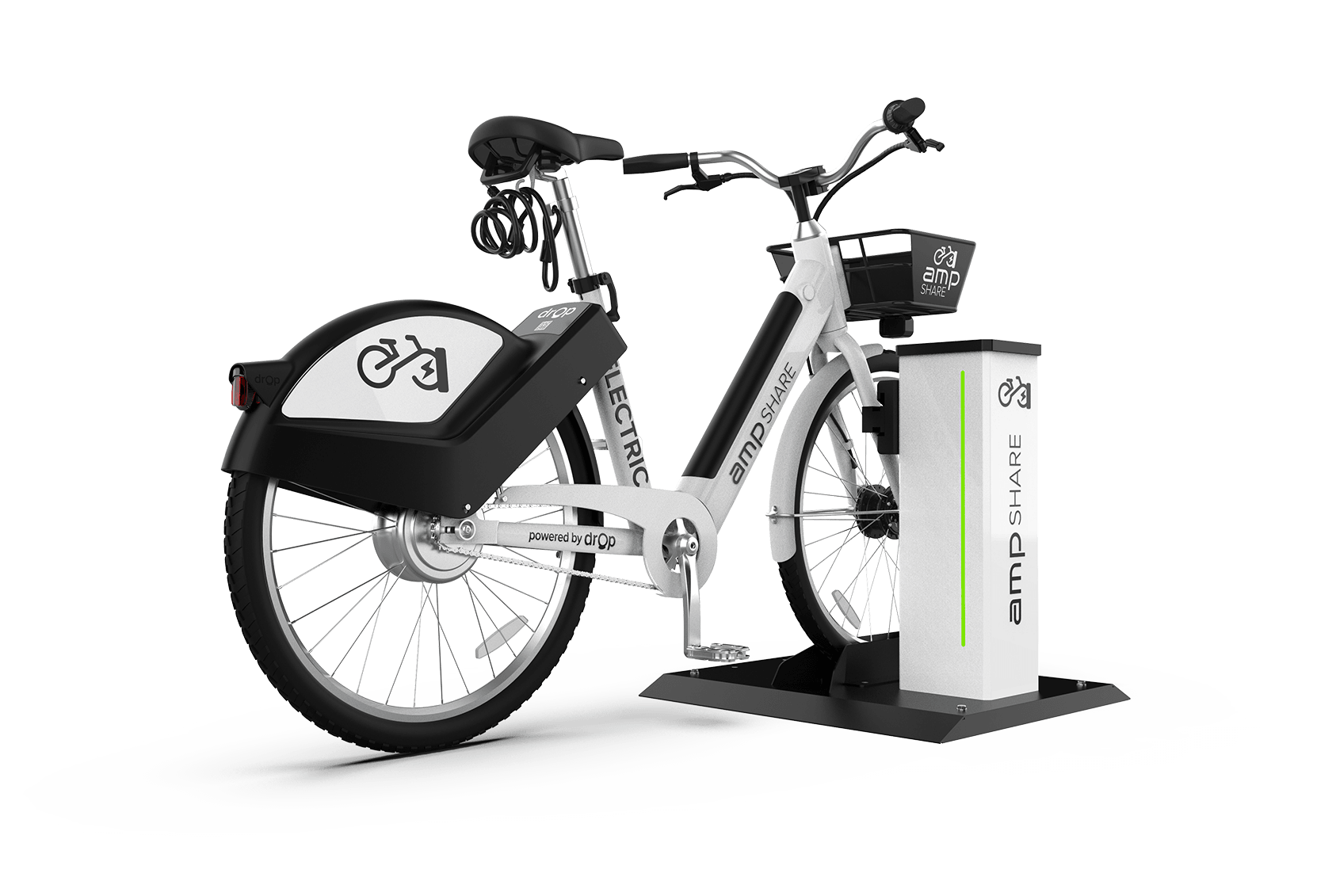 Diagram of an Amp Share e-bike charging and sharing station